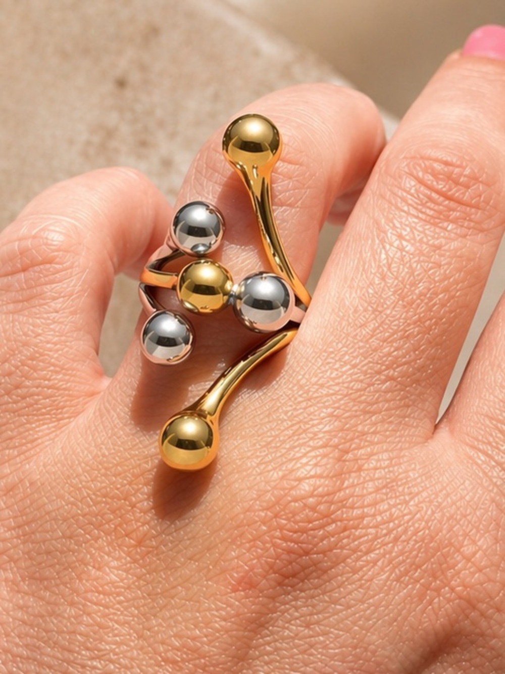 Two-Tone Gold & Silver Statement Cocktail Ring - Women Jewelry